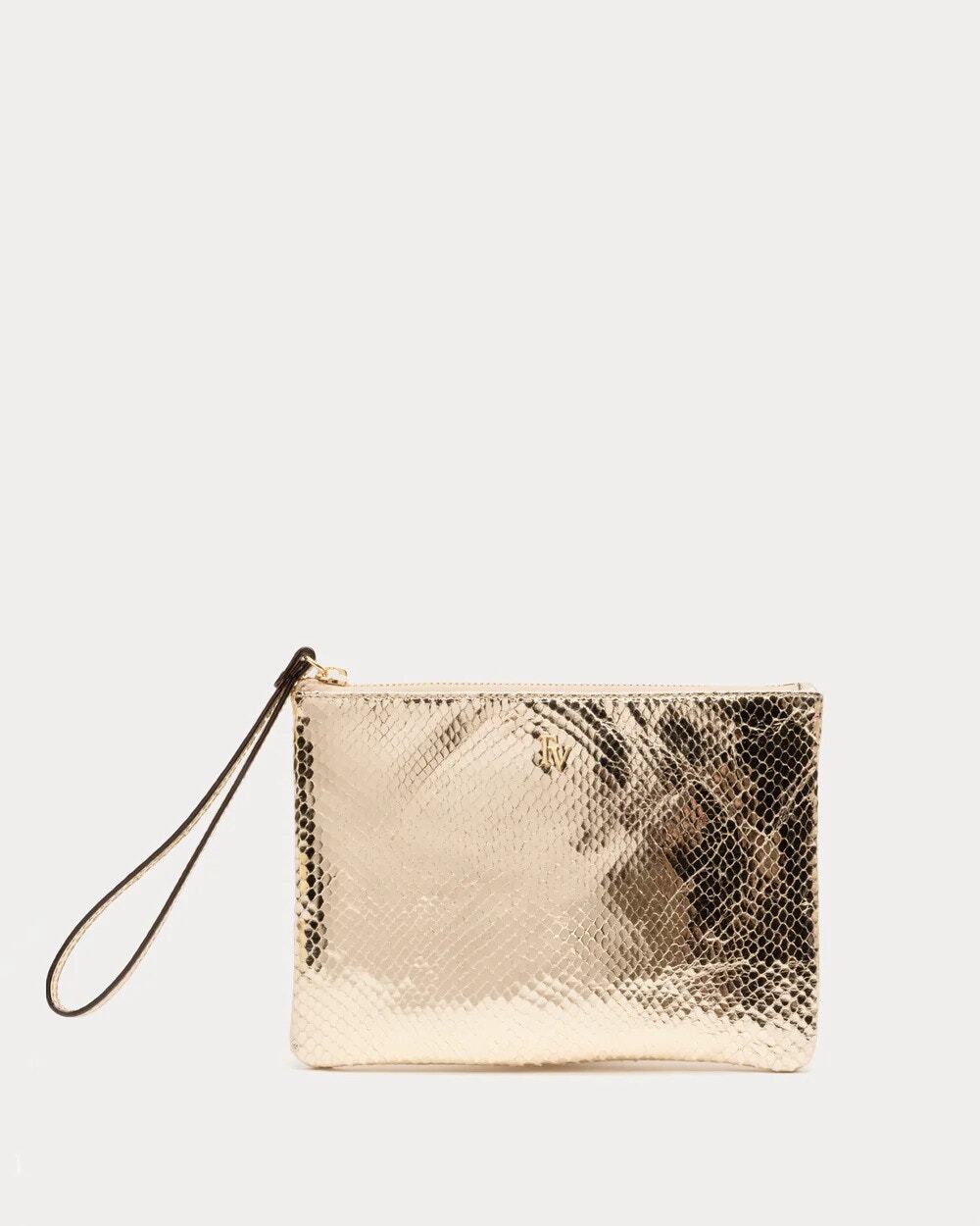 Frances Valentine Metallic Snake Leather Wristlet ~ Platino
